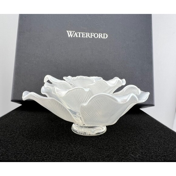 NIB WATERFORD Crystal White Rose Flower Head Paperweight Decor Floral Gift Lux - Picture 3 of 10